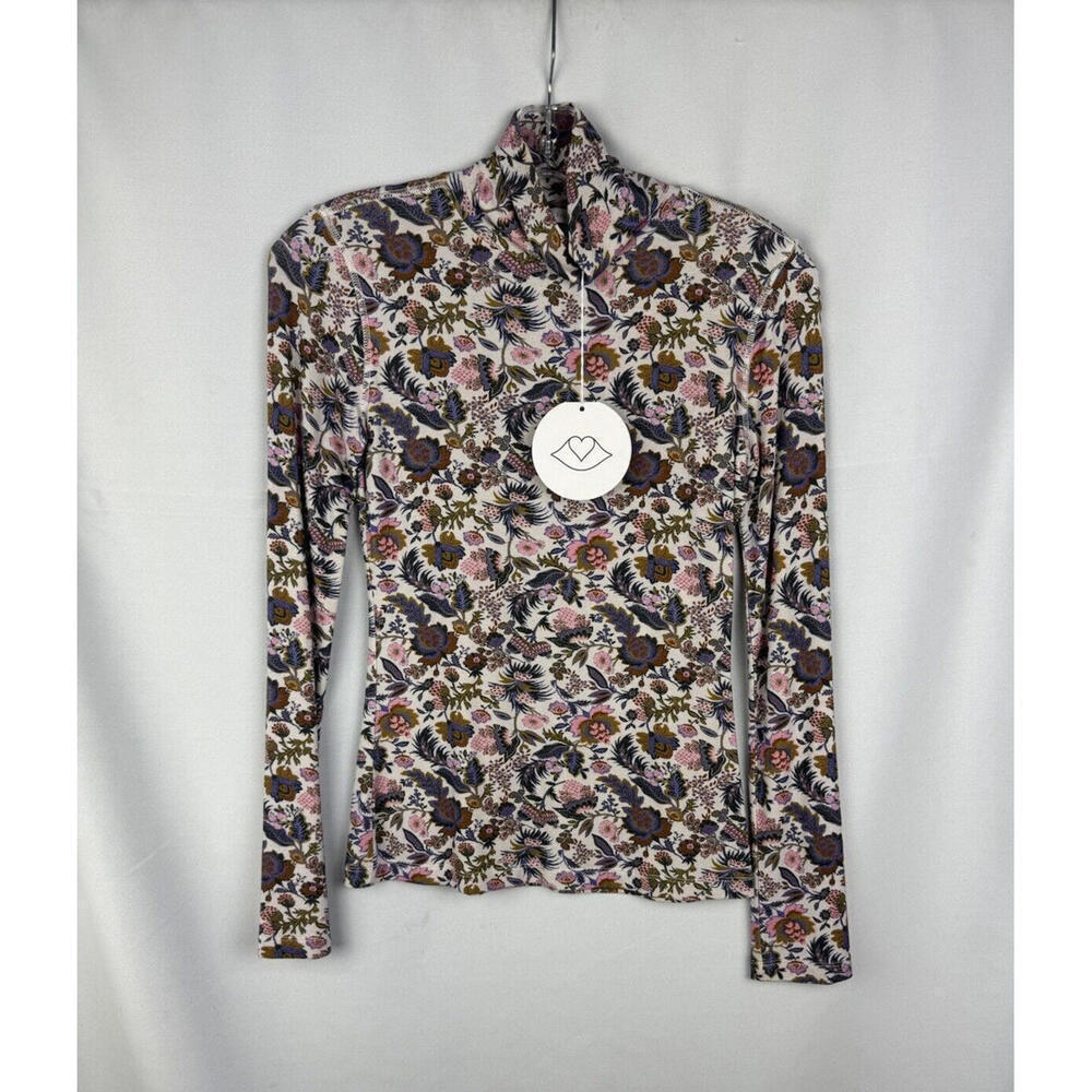 See By Chloe Floral Long Sleeve Mock Neck Top Viscose Size XS